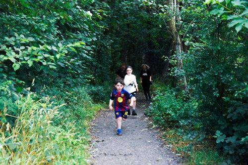 Family runners on the Tanfield woodland trail